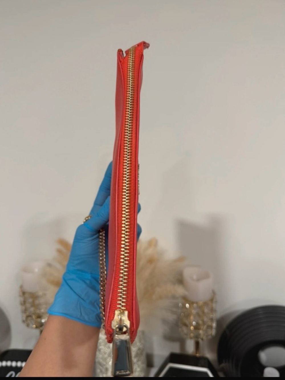 Furla Red Saffiano Leather Chain Crossbody Clutch Bag Gold - Picture 4 of 9